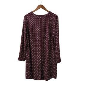 MERONA Women's Size Large Casual Geometric Purple Long Sleeve Shift Dress